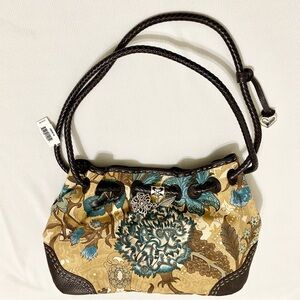 Brighton Lilly Floral Canvas Shoulder Bag Braided Leather Straps